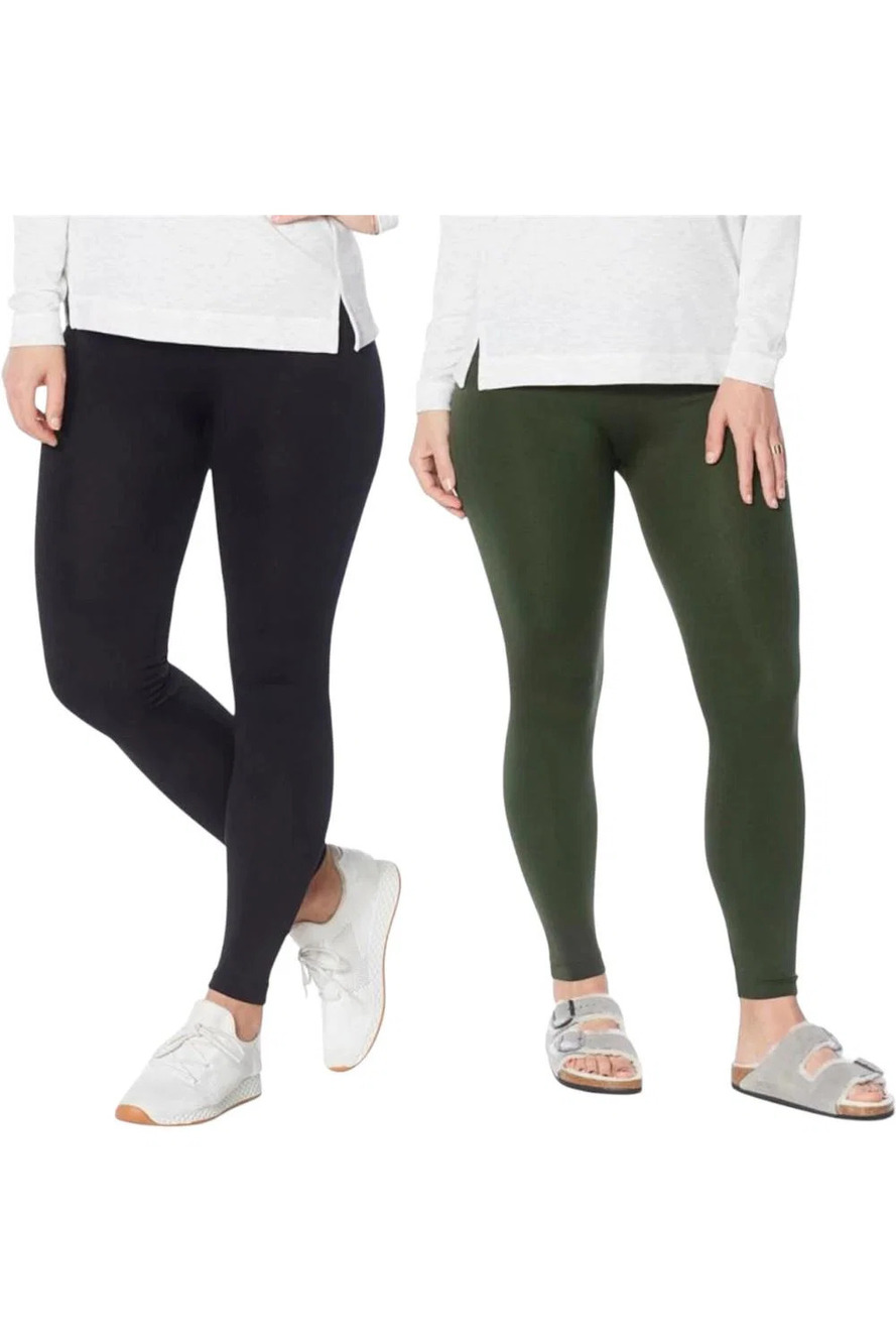HUE Women's 2-pack Fleece-Lined Legging Black/Green - Regular